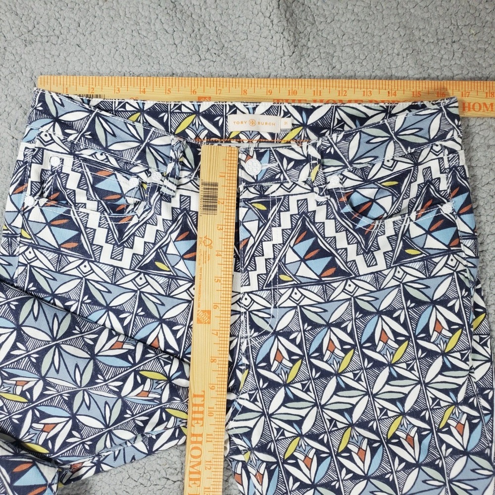 Tory Burch Geometric Floral Mosaic Straight Leg Pants Womens 31 Acoma Jeans Boho - Picture 12 of 14